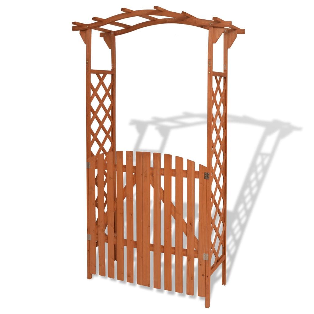 Garden Arch with Gate Solid Wood 120x60x205 cm