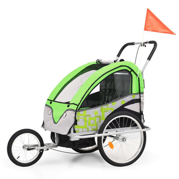 2in1 Kids' Bicycle Trailer & Stroller Green and Grey