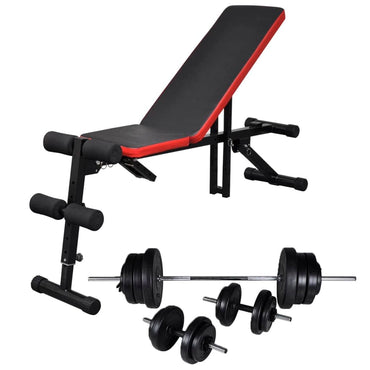 Adjustable Situp Bench with Barbell and Dumbbell Set 60.5 kg