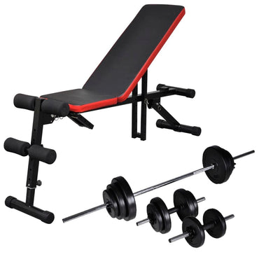 Adjustable Situp Bench with Barbell and Dumbbell Set 30.5 kg