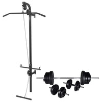 Wallmounted Power Tower with Barbell and Dumbbell Set 60.5 kg