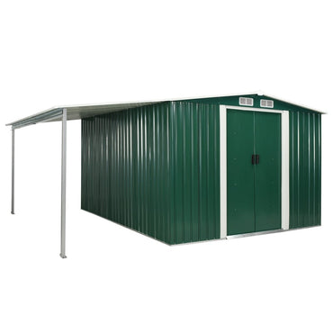 Garden Shed with Sliding Doors Green 386x312x178 cm Steel