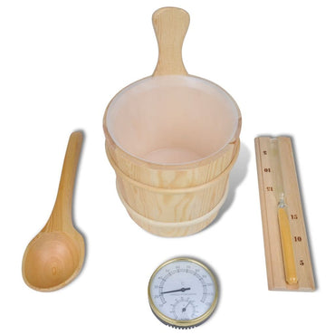 Sauna Accessories 5 Pieces Bucket Spoon Hourglass Hygrometer