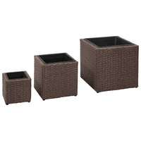 Garden Raised Beds 3 pcs Poly Rattan Brown