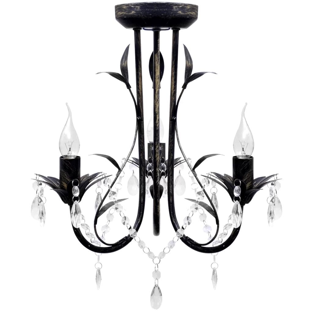 Art Nouveau Style Black Chandelier Crystal Beads 3xE14 Bulbs