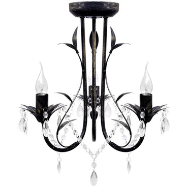 Art Nouveau Style Black Chandelier Crystal Beads 3xE14 Bulbs
