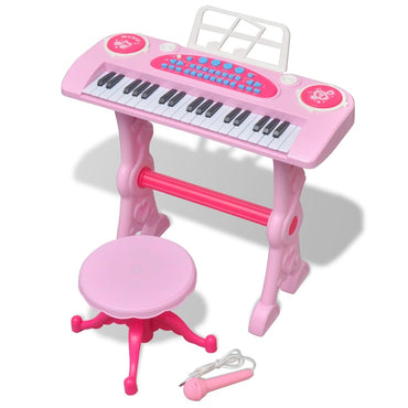 Kids' Playroom Toy Keyboard with Stool/Microphone 37key Pink