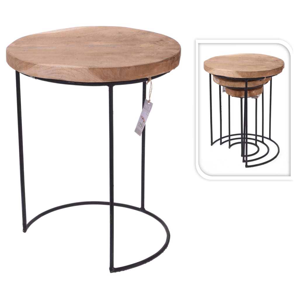 Home&Styling 3Piece Side Table Set Teak and Metal