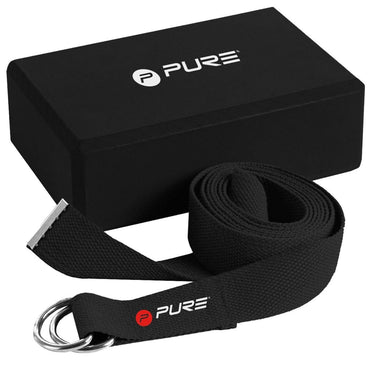 Pure2Improve 437441 Yoga Block and Strap Set Black