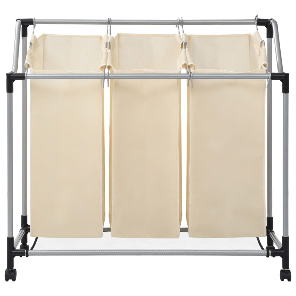 Laundry Sorter with 3 Bags Cream Steel