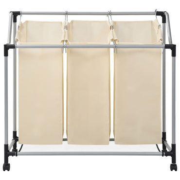 Laundry Sorter with 3 Bags Cream Steel