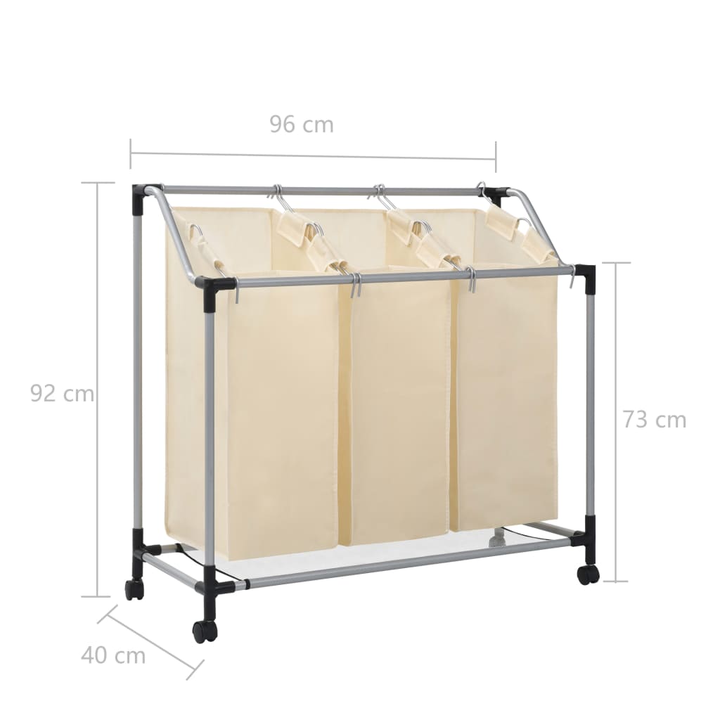 Laundry Sorter with 3 Bags Cream Steel