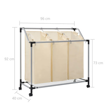 Laundry Sorter with 3 Bags Cream Steel