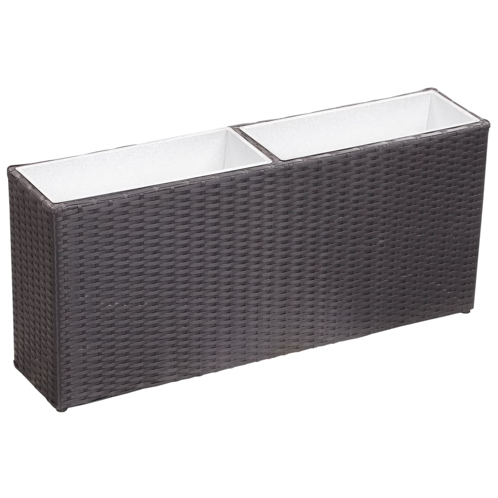 Garden Planter with 2 Pots 90x20x40 cm Poly Rattan Black
