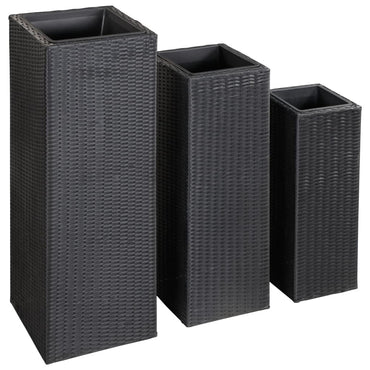 Garden Planters 3 pcs Poly Rattan Black
