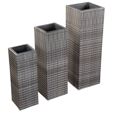 Garden Planters 3 pcs Poly Rattan Grey