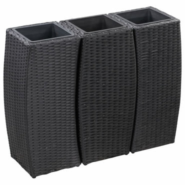 Garden Planters 3 pcs Poly Rattan Black