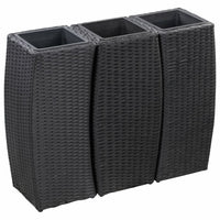 Garden Planters 3 pcs Poly Rattan Black