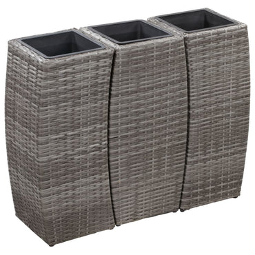 Garden Planters 3 pcs Poly Rattan Grey
