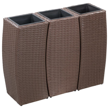 Garden Planters 3 pcs Poly Rattan Brown