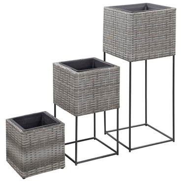 Garden Planters 3 pcs Poly Rattan Grey
