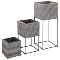 Garden Planters 3 pcs Poly Rattan Grey