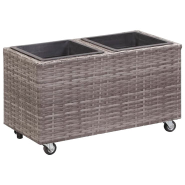 Garden Planter with 2 Pots 60x30x36 cm Poly Rattan Grey