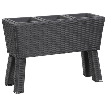 Garden Planter with Legs and 3 Pots 72x25x50 cm Poly Rattan Black