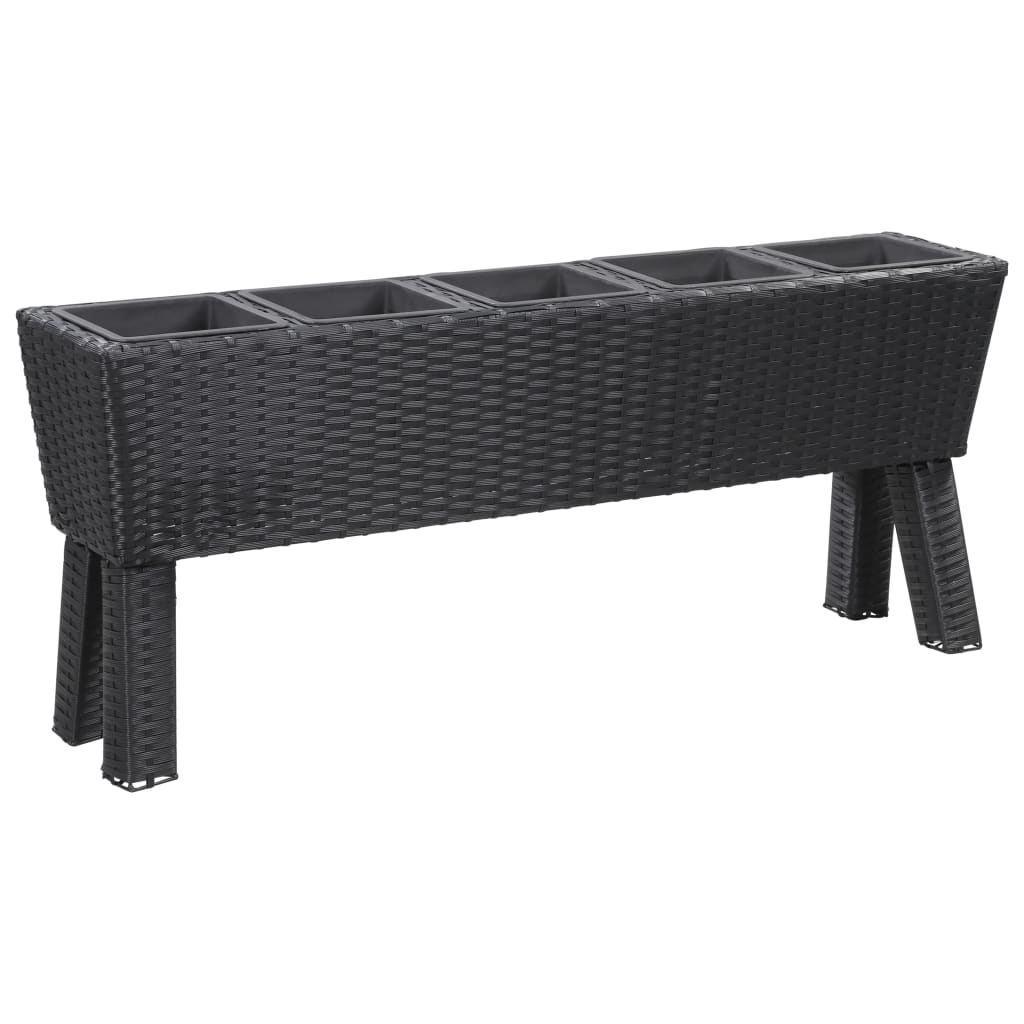 Garden Planter with Legs and 5 Pots 118x25x50 cm Poly Rattan Black