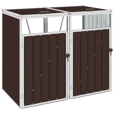 Double Garbage Bin Shed Brown 143x81x121 cm Steel