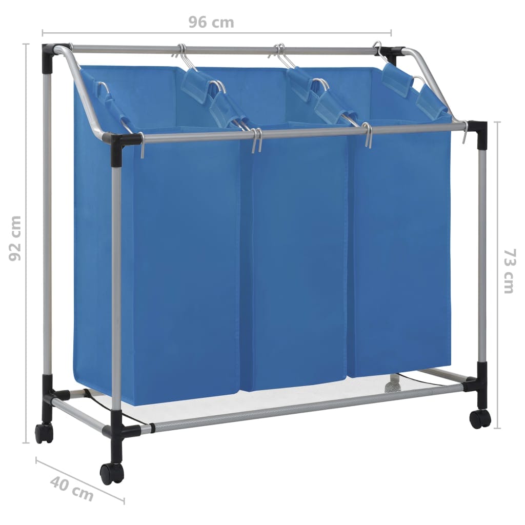 Laundry Sorter with 3 Bags Blue Steel
