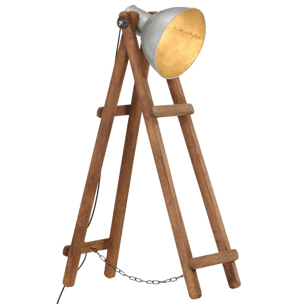 Floor Lamp Silver E27 Solid Mango Wood