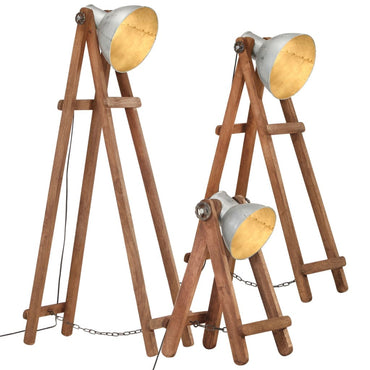 Floor Lamps 3 pcs Silver E27 Solid Mango Wood