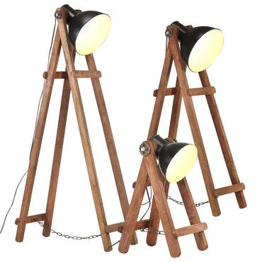 Floor Lamps 3 pcs Black E27 Solid Mango Wood