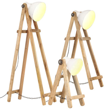 Floor Lamps 3 pcs White E27 Solid Mango Wood