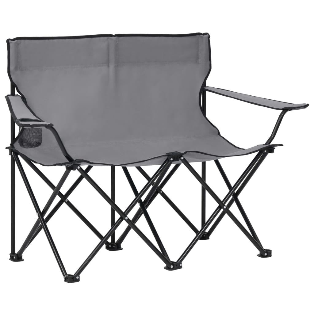2Seater Foldable Camping Chair Steel and Fabric Grey