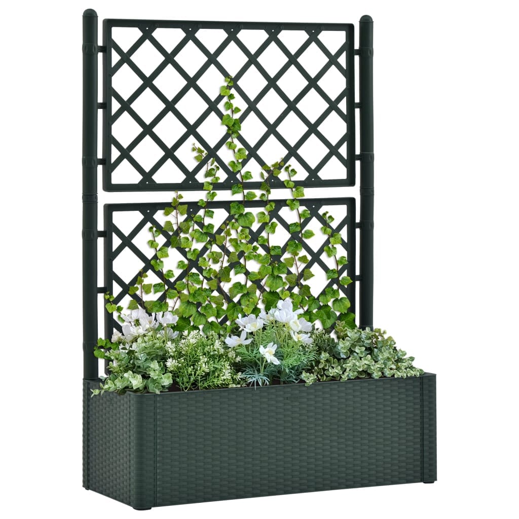Garden Raised Bed with Trellis and Self Watering System Green