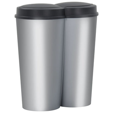 Duo Bin Trash Can Silver and Black 50 L