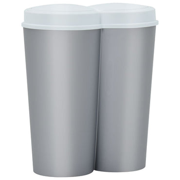 Duo Bin Trash Can Silver and White 50 L