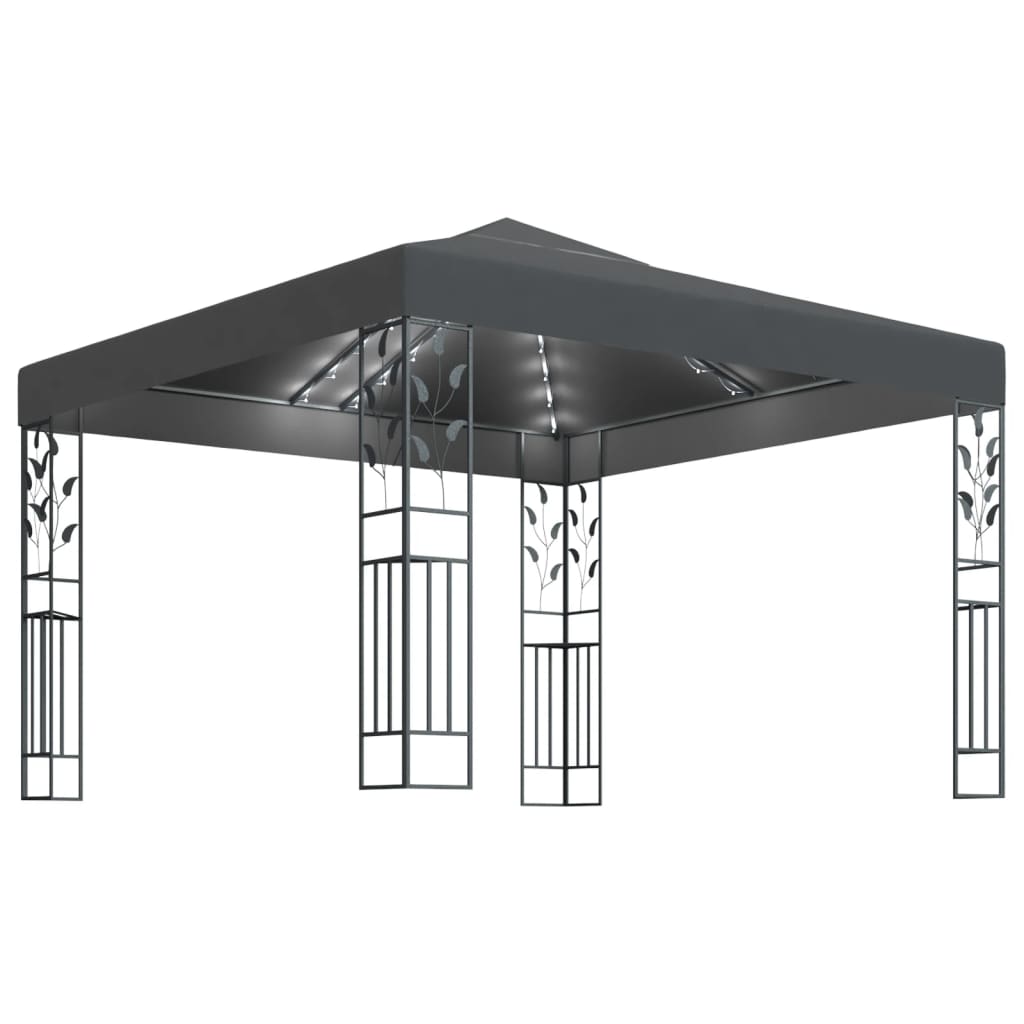 Gazebo with String Lights 3x3 m Anthracite (47946+315536)