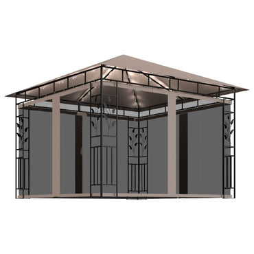 Gazebo with Mosquito Net and String Lights 3x3x2,73 m Taupe 180 g/m虏 (312251+315536)
