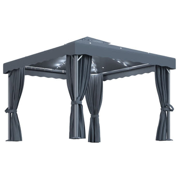 Gazebo with Curtain and String Lights 3x3 m Anthracite (49423+49424+315536)