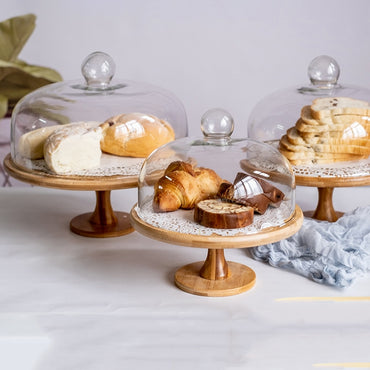 Wood Plateau Dessert Display With Glass Cover