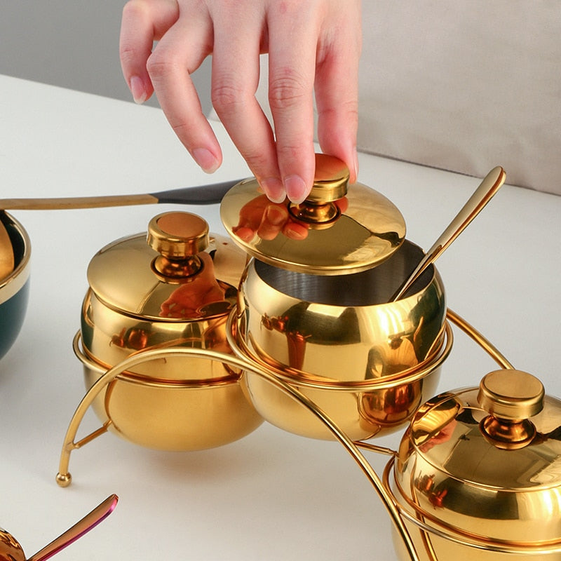 Stainless Steel Gold Condiment Pot Set