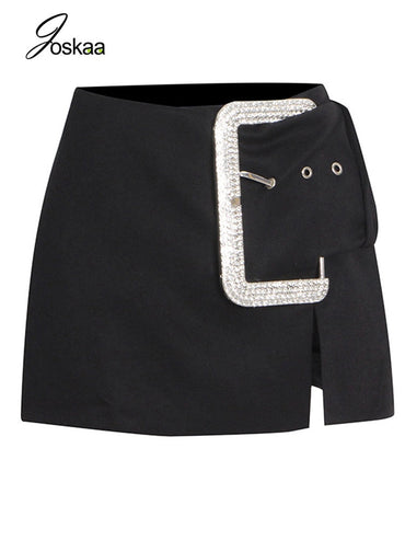 Joskaa Sexy Crystal Buckle Mini Skirt