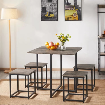 5Pcs Dining Set with Industrial Square Table