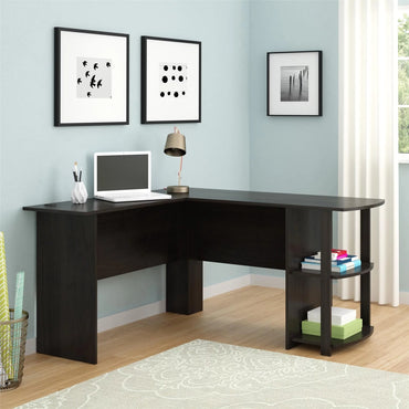 Espresso L Desk with Bookshelves