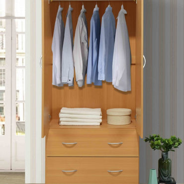 Two Door Wardrobe with Two Drawers and Hanging Rod