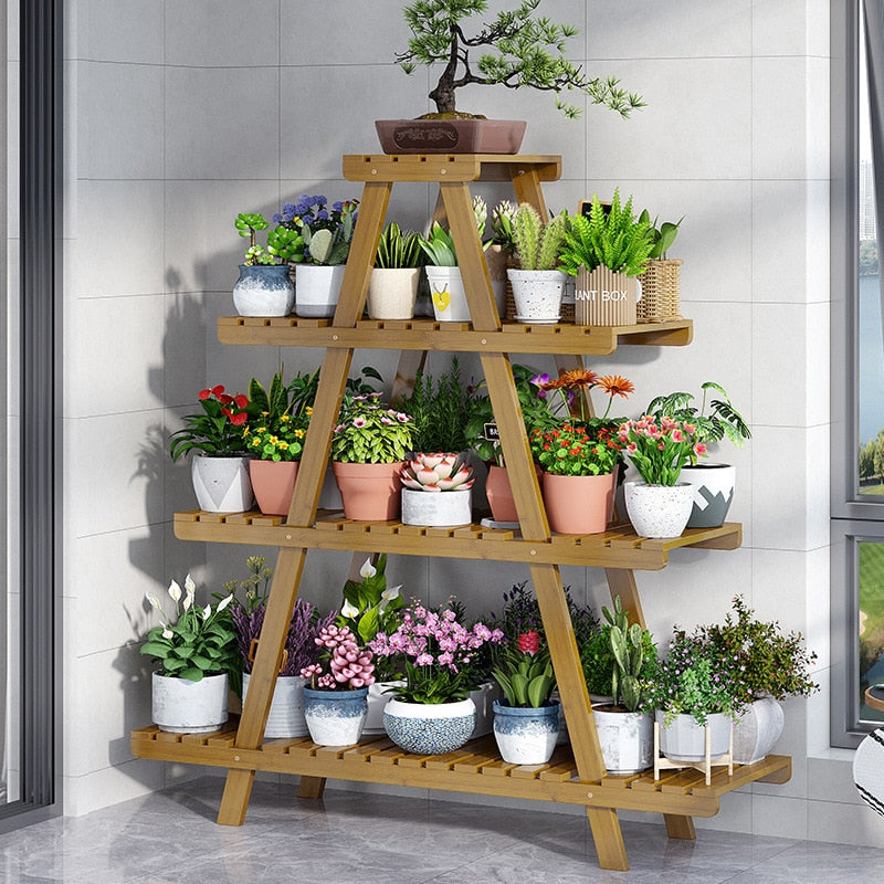 Bamboo Indoor Balcony Flower Rack