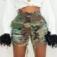 Camouflage Ripped Combat Shorts
